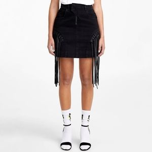 MARKANTOINE x Simons Icone Denim Fringed Skirt Size XS Black Western